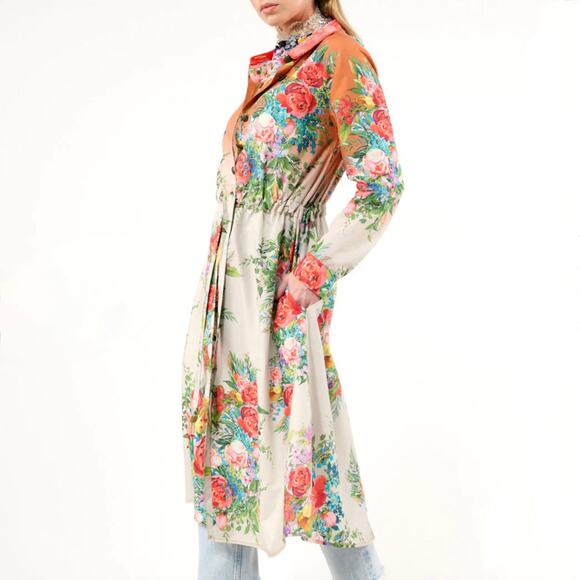 NWT ARATTA Zinnia Shirt Dress - Cream/Rust Floral with Velvet Collar - Size M - Picture 3 of 4